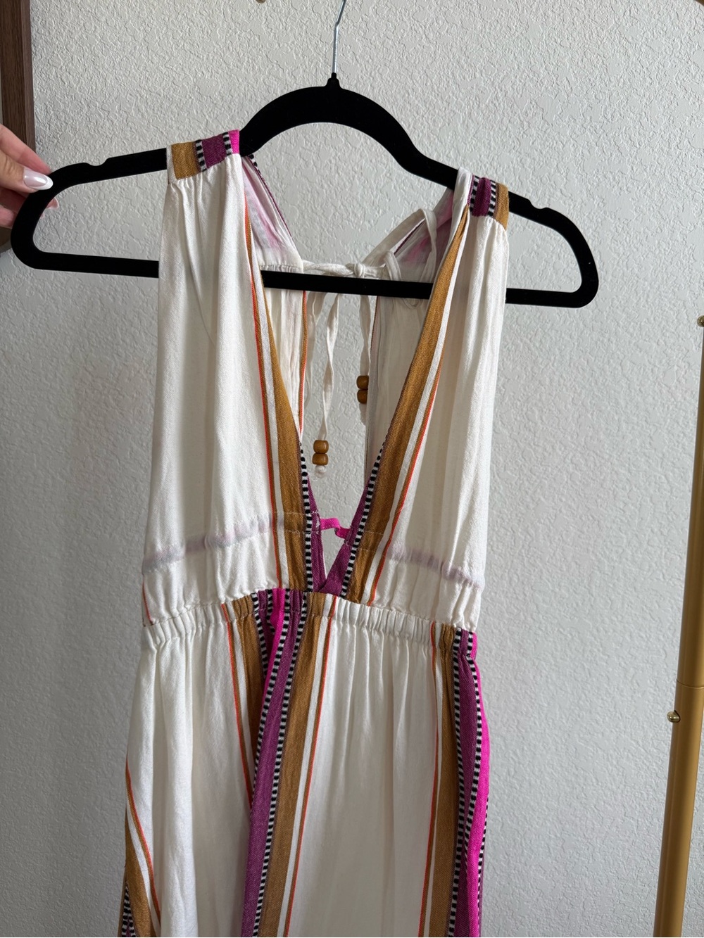 Elan Cream Maxi Dress with Pink and Gold Stripes